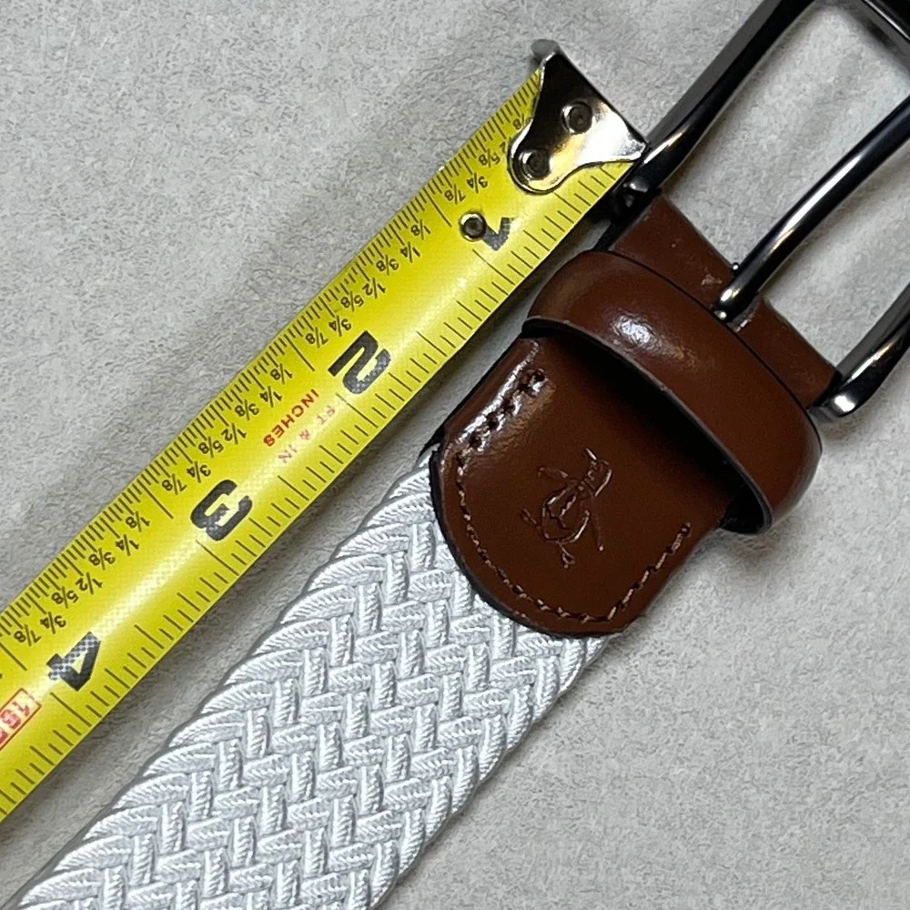 Original Penguin Braided Belt Mens L 38-40 White Brown Woven Leather HN86103